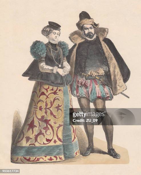 german nobility (pfalz), late 16th century, hand-colored woodcut, published c.1880 - noblesville stock illustrations