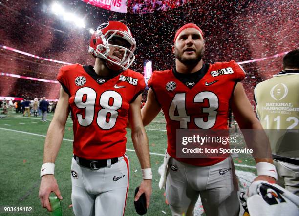 Georgia Bulldogs place kicker Rodrigo Blankenship and Georgia Bulldogs fullback Nick Moore after the College Football Playoff National Championship...