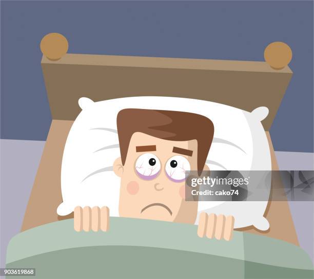 stockillustraties, clipart, cartoons en iconen met slapeloze mannen illustratie - insomnia