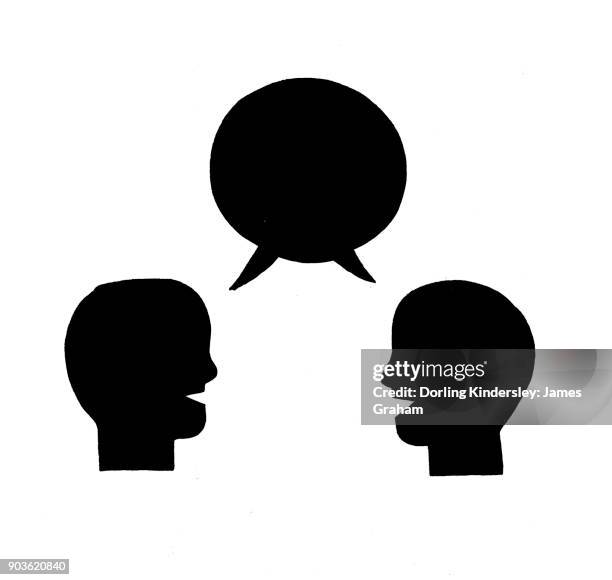two heads and single speech bubble - two people talking studio stock illustrations