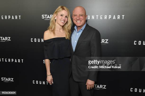 Chris Albrecht and Tina Trahan attend the premiere of STARZ's "Counterpart" at Director's Guild of America on January 10, 2018 in Los Angeles,...