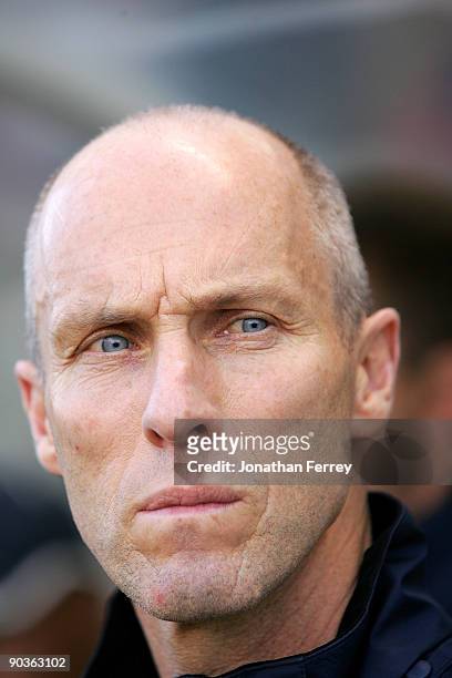 United States manager Bob Bradley looks on during the FIFA 2010 World Cup Qualifier match between the United States and El Salvador at Rio Tinto...