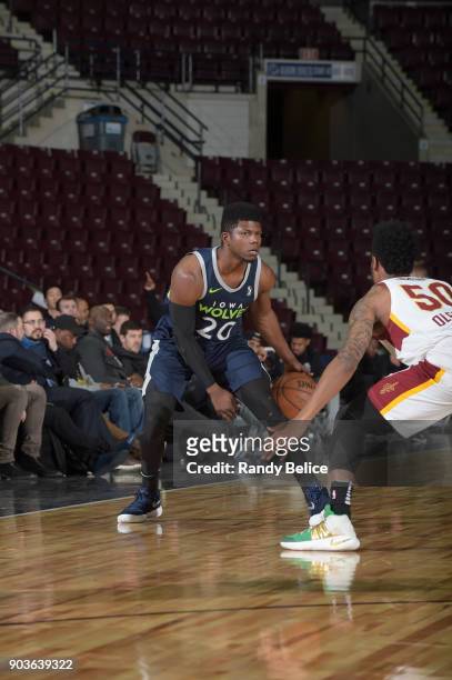 Wes Washpun of the Iowa Wolves handles the ball against the Canton Charge NBA G League Showcase Game 7 between the Iowa Wolves and Canton Charge on...