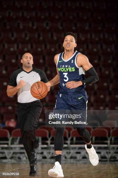 Anthony Brown of the Iowa Wolves handles the ball against the Canton Charge NBA G League Showcase Game 7 between the Iowa Wolves and Canton Charge on...