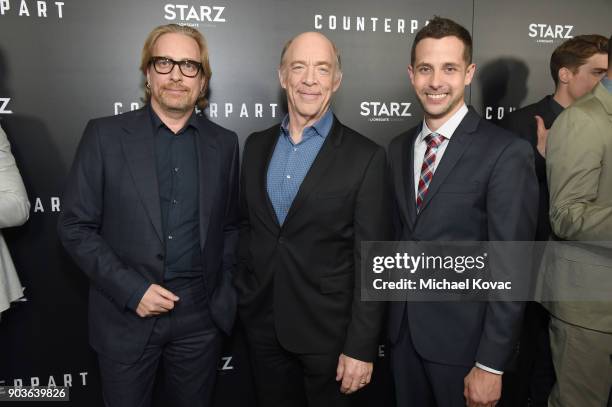 Executive producer Morten Tyldum, actor J. K. Simmons and writer Justin Marks attend the premiere of STARZ's "Counterpart" at Director's Guild of...