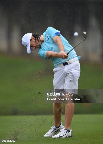 Tommy Fleetwood of Team Europe plays a shot during the pro - am prior to the start of the Eurasia Cup at Glenmarie G&CC on January 11, 2018 in Kuala...