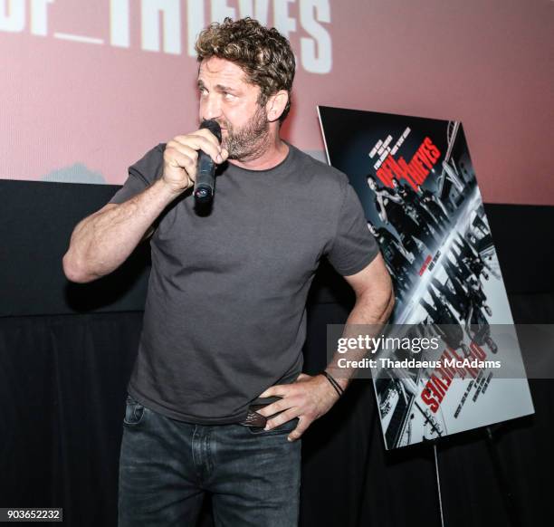 Gerard Butler at The Den of Thieves special screening at Regal South Beach on January 10, 2018 in Miami, Florida.