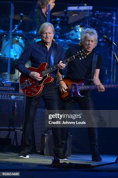 Singer/guitarist Justin Hayward and bassist/songwriter John Lodge of The Moody Blues perform at Hard Rock Live! in the Seminole Hard Rock Hotel &...