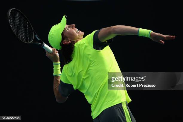 John-Patrick Smith of Australia competes in his second round match against Cameron Norrie of United Kingdom during 2018 Australian Open Qualifying at...