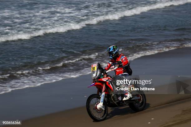 Ricky Brabec of the United States and HRC Honda Rally Team rides a CRF 450 Rally Honda bike in the Elite ASO during stage five of the 2018 Dakar...