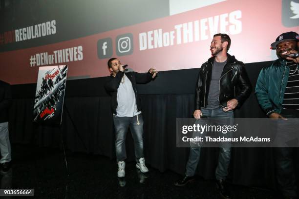 OShea Jackson Jr, Pablo Schreiber and Curtis "50 Cent" Jackson at The Den of Thieves special screening at Regal South Beach on January 10, 2018 in...