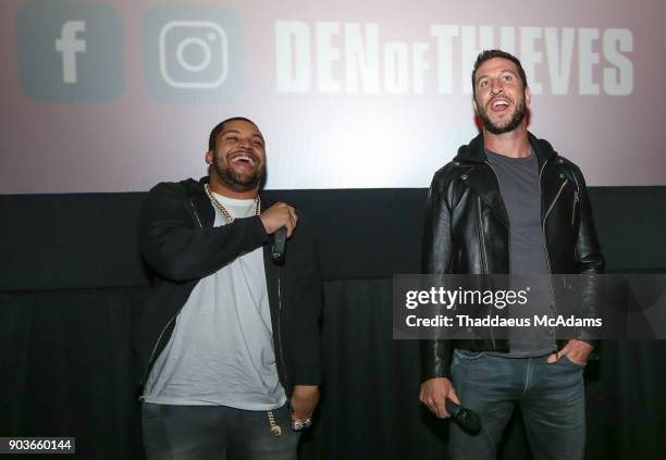 OShea Jackson Jr and Pablo Schreiber at The Den of Thieves special screening at Regal South Beach on January 10, 2018 in Miami, Florida.