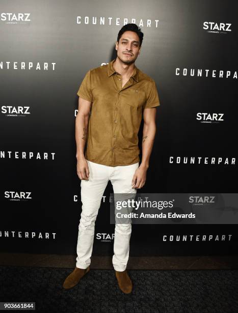 Actor Carlos Miranda arrives at the premiere of Starz's "Counterpart" at the Directors Guild of America on January 10, 2018 in Los Angeles,...