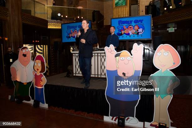 Seth MacFarlane speaks onstage Fox Celebrates 300th Episode Of "Family Guy" at Cicada on January 10, 2018 in Los Angeles, California.
