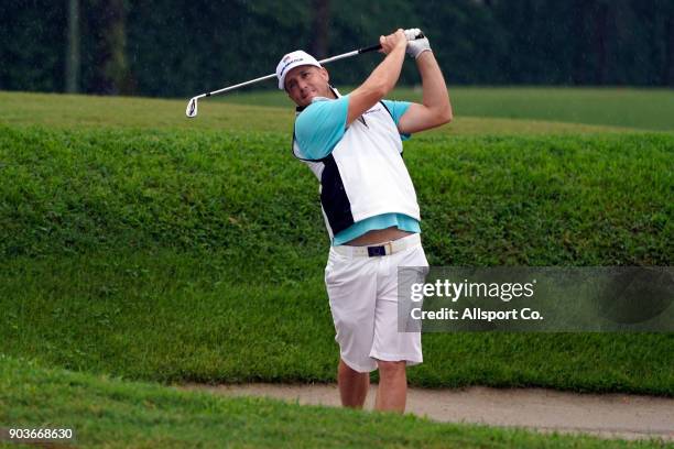 Alex Noren of Europe plays a shot on the 5th hole during the ProAm of the 2018 EurAsia Cup presented by DRB-HICOM at Glenmarie G&CC on January 11,...