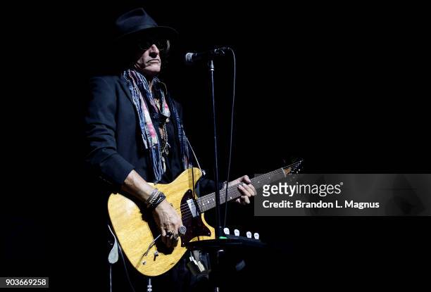 Recording artist Joe Perry performs during a Monster Inc. CES party at Brooklyn Bowl Las Vegas at The Linq Promenade on January 10, 2018 in Las...