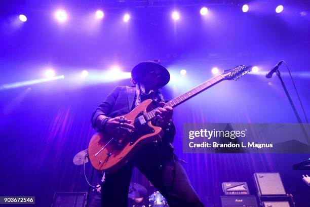 Recording artist Joe Perry performs during a Monster Inc. CES party at Brooklyn Bowl Las Vegas at The Linq Promenade on January 10, 2018 in Las...