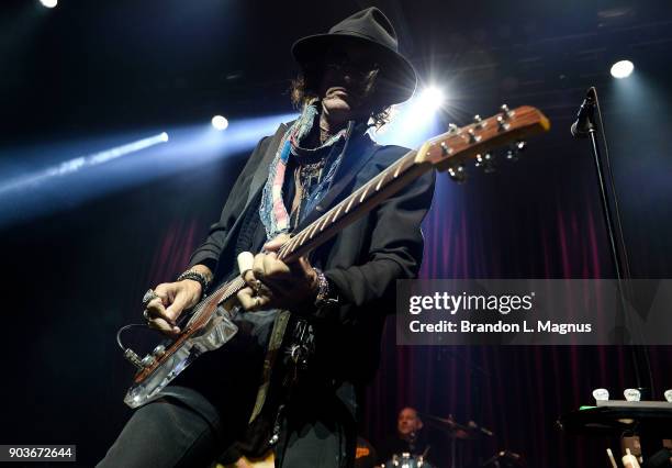 Recording artist Joe Perry performs during a Monster Inc. CES party at Brooklyn Bowl Las Vegas at The Linq Promenade on January 10, 2018 in Las...