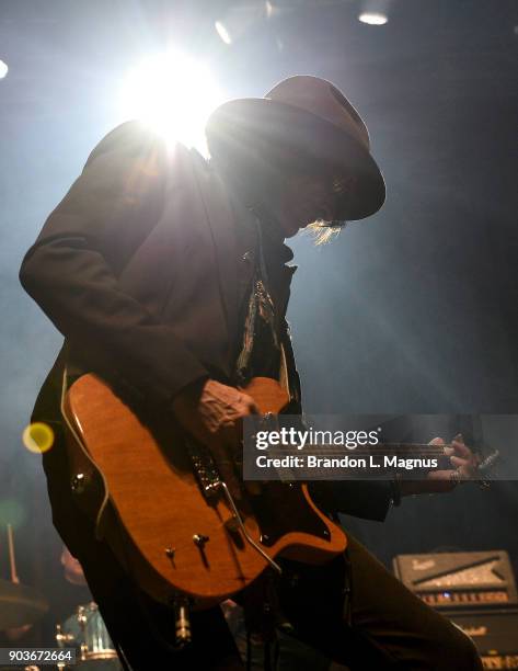 Recording artist Joe Perry performs during a Monster Inc. CES party at Brooklyn Bowl Las Vegas at The Linq Promenade on January 10, 2018 in Las...