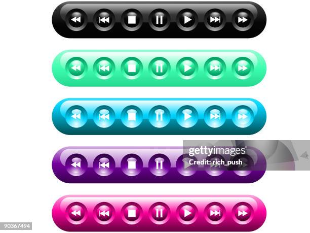 simple shiny plastic music or movie controls - rewind stock illustrations