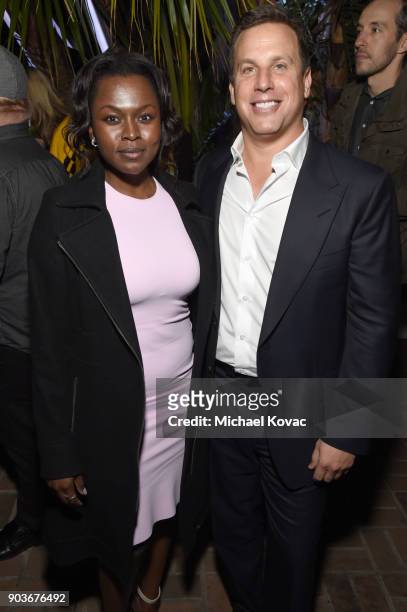 Actor Yetide Badaki and STARZ COO Jeffrey Hirsch attend the premiere of STARZ's "Counterpart" at Director's Guild of America on January 10, 2018 in...