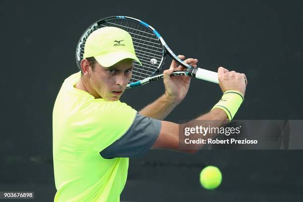 Andrew Whittington of Australia competes in his second round match against Vaclav Safranek of Czech Republic during 2018 Australian Open Qualifying...