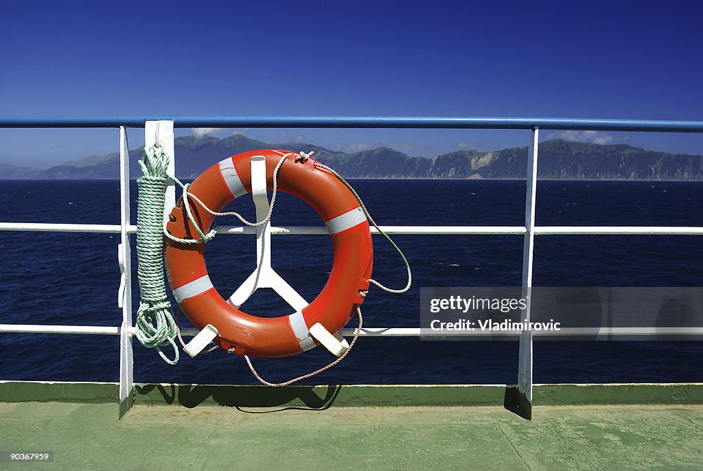 Ship Railing System Ship Railing With Save Circle Flotation Device High-Res Stock Photo ...