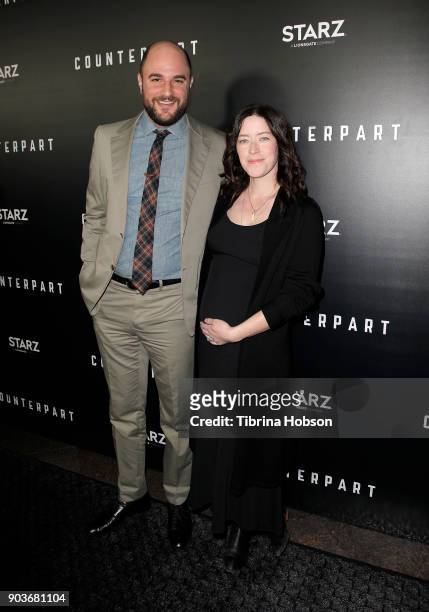 Jordan Horowitz and Julia Hart attend the premiere of Starz's 'Counterpart' at Directors Guild of America on January 10, 2018 in Los Angeles,...