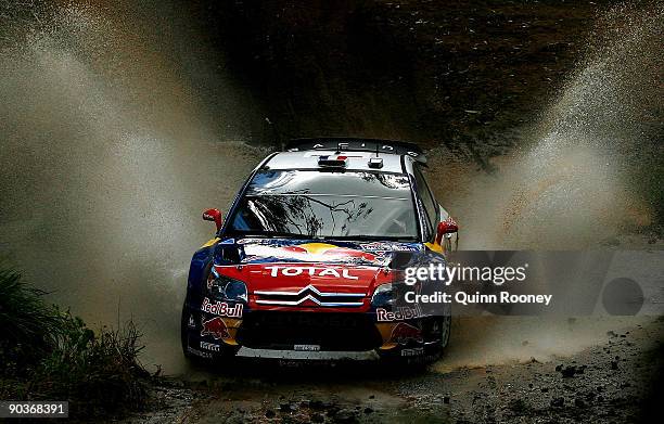 Sebastien Loeb of France and Daniel Elena of Monaco compete in their Citroen C4 Total during the Repco Rally of Australia Special Stage 32 on...