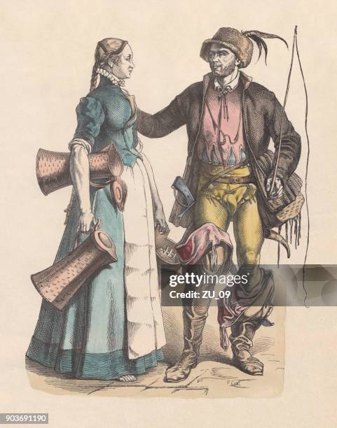 nuremberg maid and teamster, late 16th century, published c. 1880 - nuremberg stock illustrations