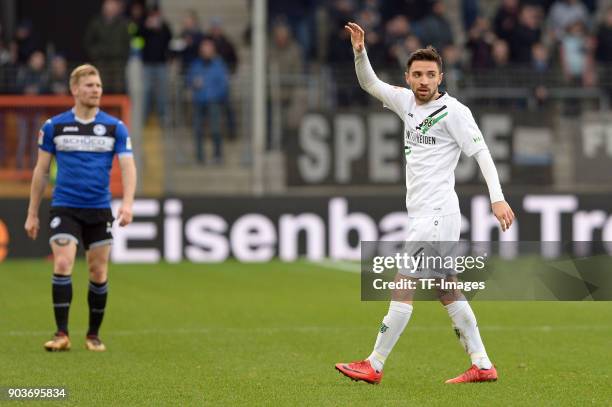 Julian Korb of Hannover gestures during the H-Hotels.com Wintercup match between Arminia Bielefeld and Hannover 96 at SchuecoArena on January 6, 2018...