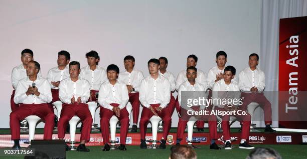 Team Asia seated on stage during the opening ceremony prior to the start of the Eurasia Cup presented by DRB-HICOM at Glenmarie G&CC on January 11,...