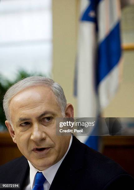 Israel's Prime Minister Benjamin Netanyahu attends the weekly cabinet meeting September 6, 2009 in Jerusalem. The meeting comes in the wake of an...