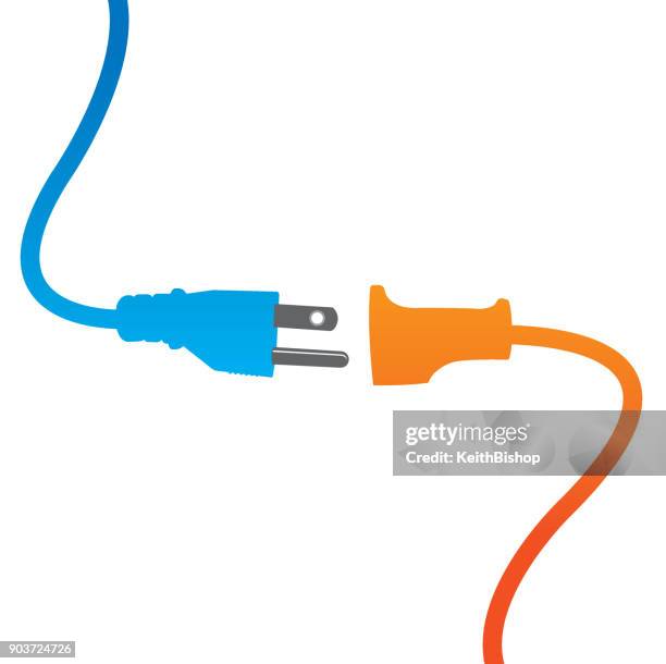 ilustraciones, imágenes clip art, dibujos animados e iconos de stock de conectado pulg eléctrica enchufes - equipo - enchufe