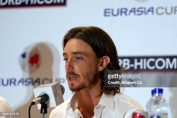 Team Europe Tommy Fleetwood speaks at the press conference prior to the start of the 2018 EurAsia Cup presented by DRB-HICOM at Glenmarie G&CC on...