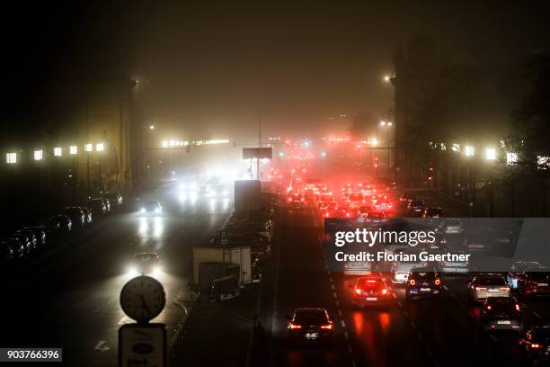 Cars are pictured during the rush hour on January 10, 2018 in Berlin, Germany.