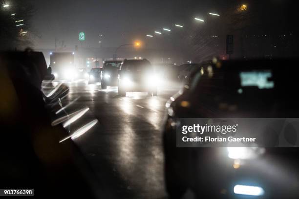 Cars are pictured during the rush hour on January 10, 2018 in Berlin, Germany.