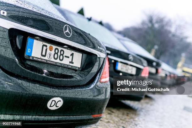 Berlin, Germany Vehicles of ambassadors wait at New Years Reception for Diplomats at Schloss Bellevue on January 11, 2018 in Berlin, Germany.