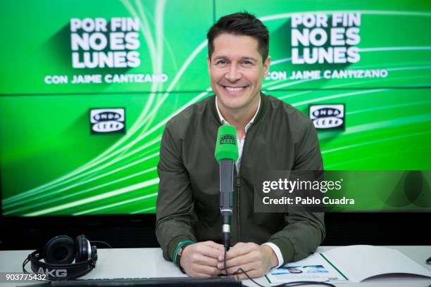 Spanish journalist Jaime Cantizano presents his new radio show 'Por fin no es lunes' at Onda Cero studios on January 11, 2018 in Madrid, Spain.