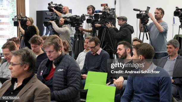 Members of the media during the DFB Referee Press Conference at Lindner-Hotel on January 11, 2018 in Frankfurt am Main, Germany.