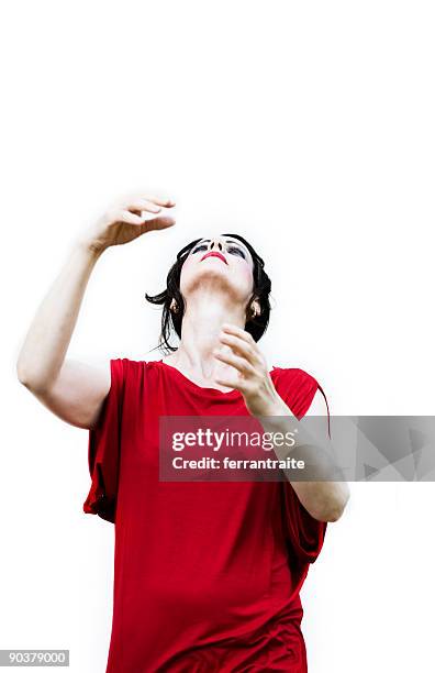 women in red - mime stock pictures, royalty-free photos & images