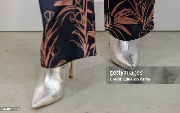 Model Marisa Jara, shoes detail, attends the C&A new collection event at Maria Luz y Sabor space on January 11, 2018 in Madrid, Spain.