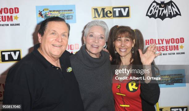 Actor Burt Ward, actress Lee Meriwether and wife Tracy Posner Ward attend The Batman '66 Exhibit Opening held at The Hollywood Museum on January 10,...