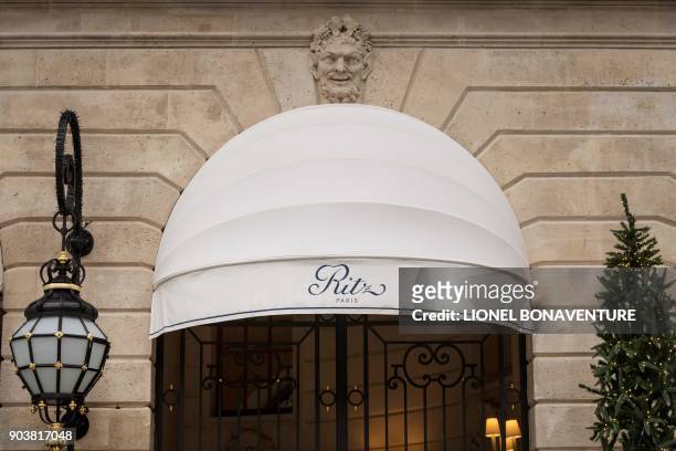 Photo taken on January 11, 2018 shows a part of the facade of the Ritz Paris hotel in Paris. / AFP PHOTO / Lionel BONAVENTURE