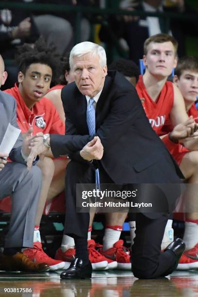 Head coach Bob McKillop of the Davidson Wildcats looks on during a college basketball game against the George Mason Patriots at the Eagle Bank Arena...