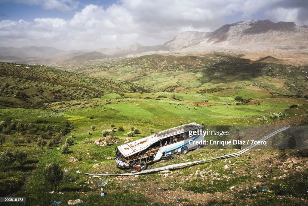 Remains of a bus accident in Morocco