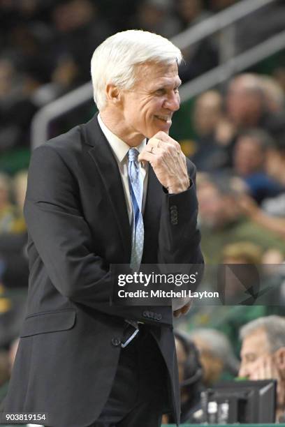 Head coach Bob McKillop of the Davidson Wildcats looks on during a college basketball game against the George Mason Patriots at the Eagle Bank Arena...