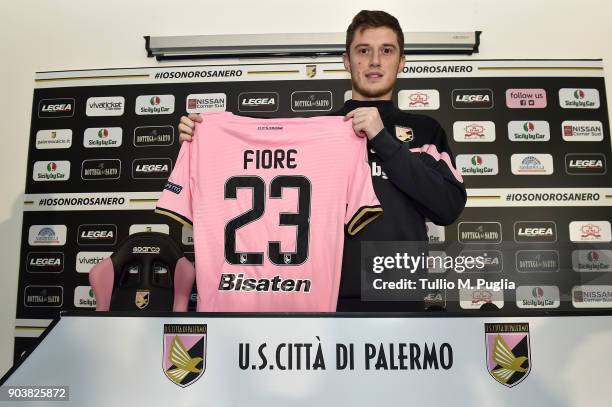 Corantin Fiore poses during his presentation as new player of US Citta' di Palermo at Carmelo Onorato training session on January 11, 2018 in...