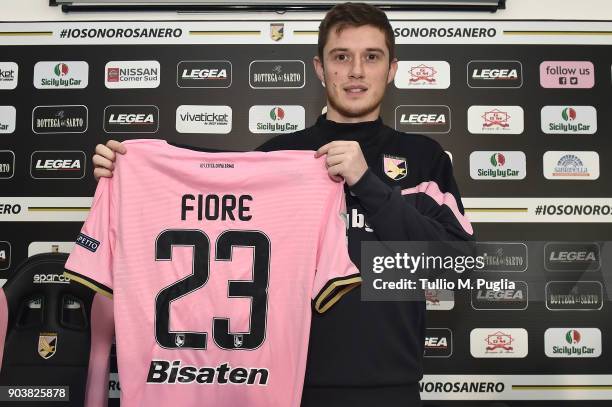 Corantin Fiore poses during his presentation as new player of US Citta' di Palermo at Carmelo Onorato training session on January 11, 2018 in...