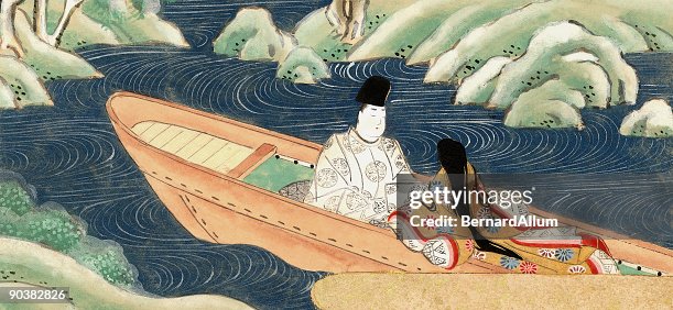 Chinese Lovers in a boat eloping Chinese Lovers in a boat eloping